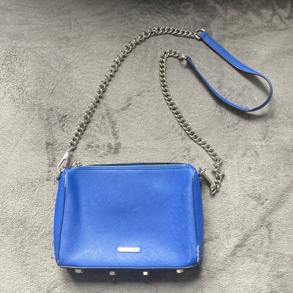 Rebecca minkoff blue crossbody bag with silver chain strap